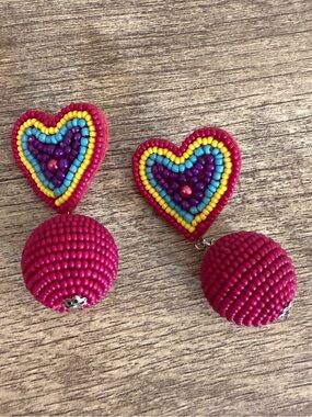 Spherical Sweethearts Colorful Seed Bead Post Earrings Hearts Unique Rainbow